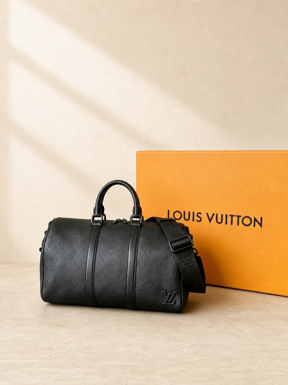 Louis Vuitton Black Aerogram Keepall 50 Travel Bag with Shoulder Strap